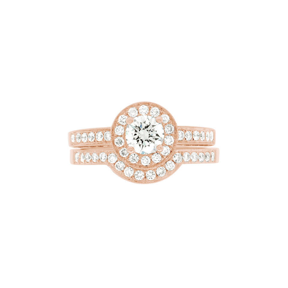 Antique Engagement Ring in rose gold with a matching diamond set wedding ring