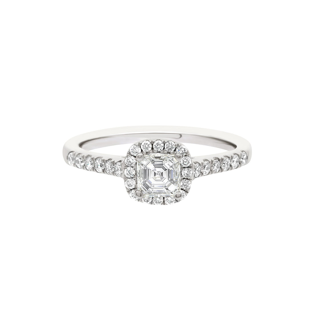 Asscher Halo Diamond Ring in white gold