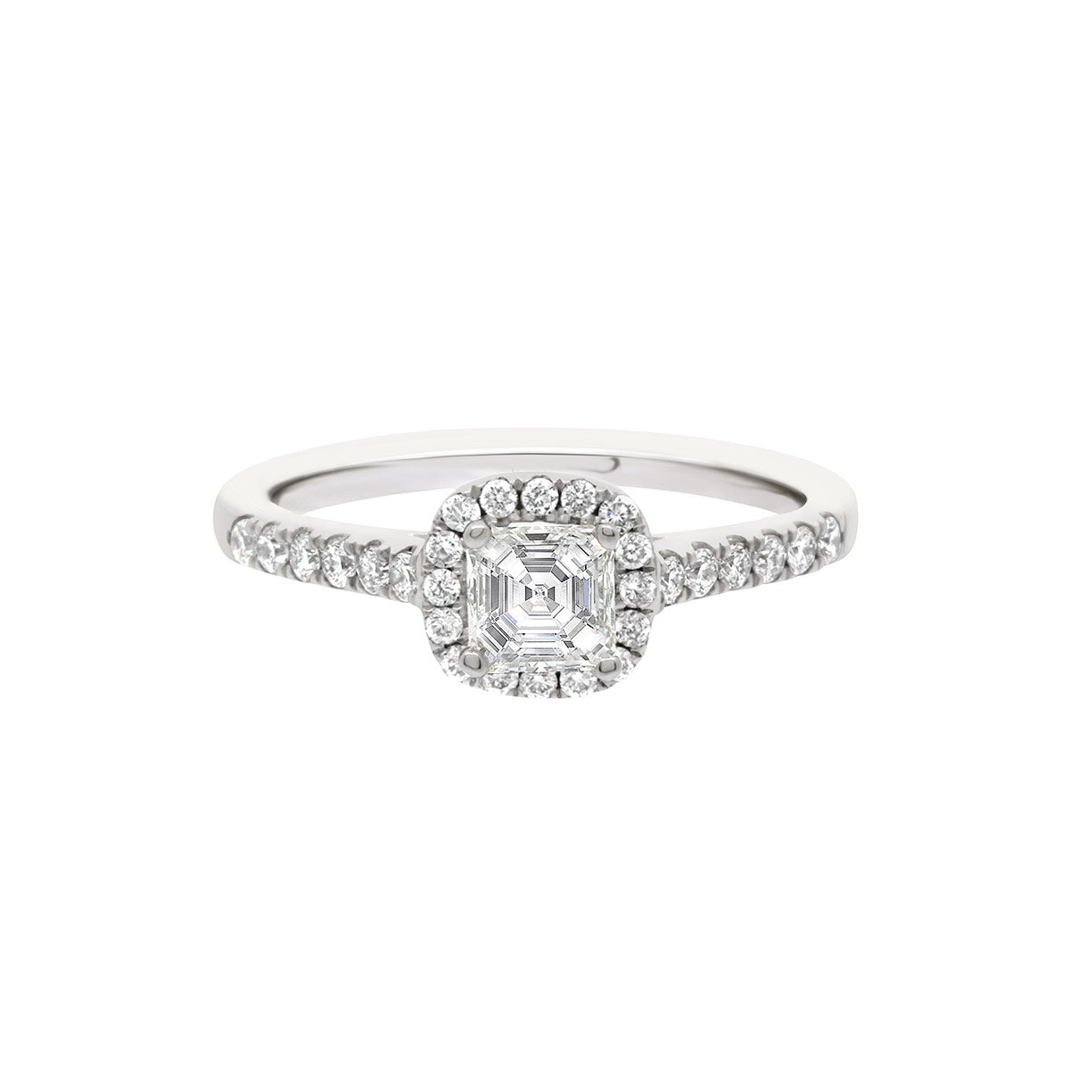 Asscher Halo Diamond Ring in white gold