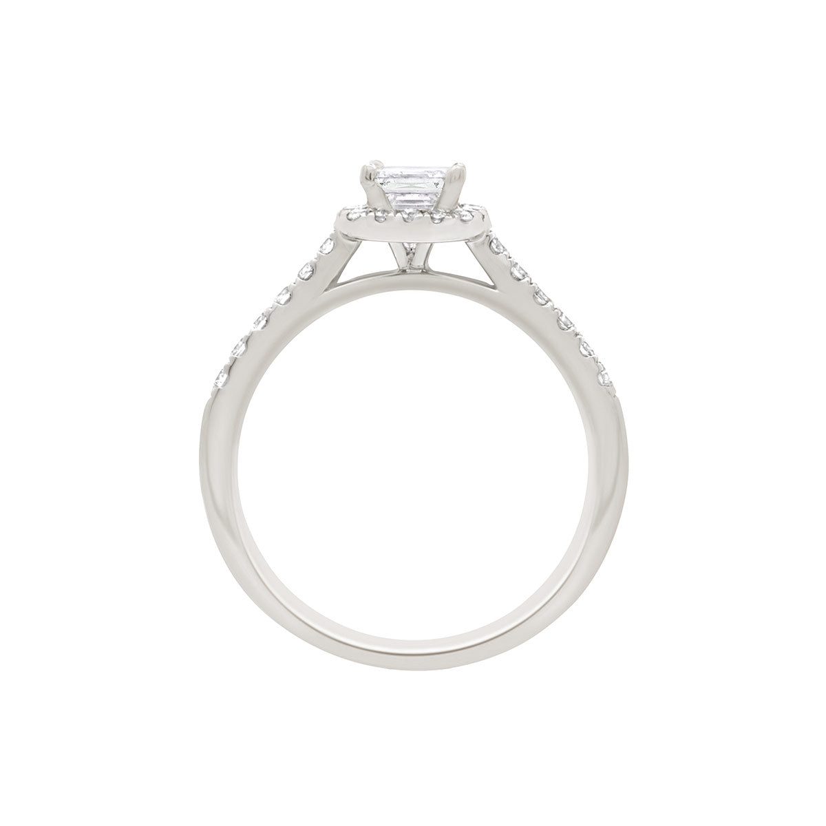 Asscher Halo Diamond Ring in white gold IN AN UPRIGHT VIEW