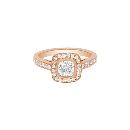 Bezel Set Cushion Cut Engagement Ring in rose gold