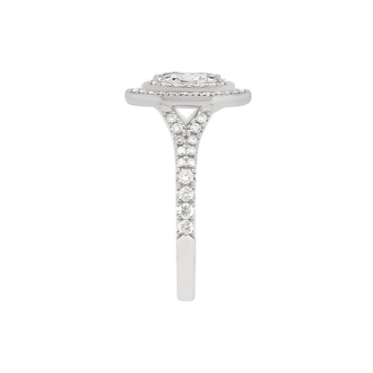 Double Halo Marquise Ring IN WHITE GOLD and pictured in a side view position