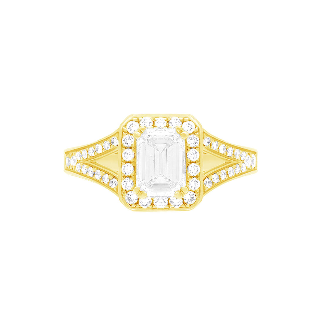 Emerald Cut Diamond Ring With Split Band IN YELLOW GOLD