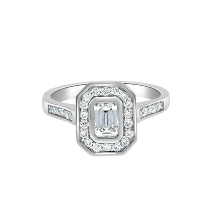 Emerald Cut Halo Ring in white gold