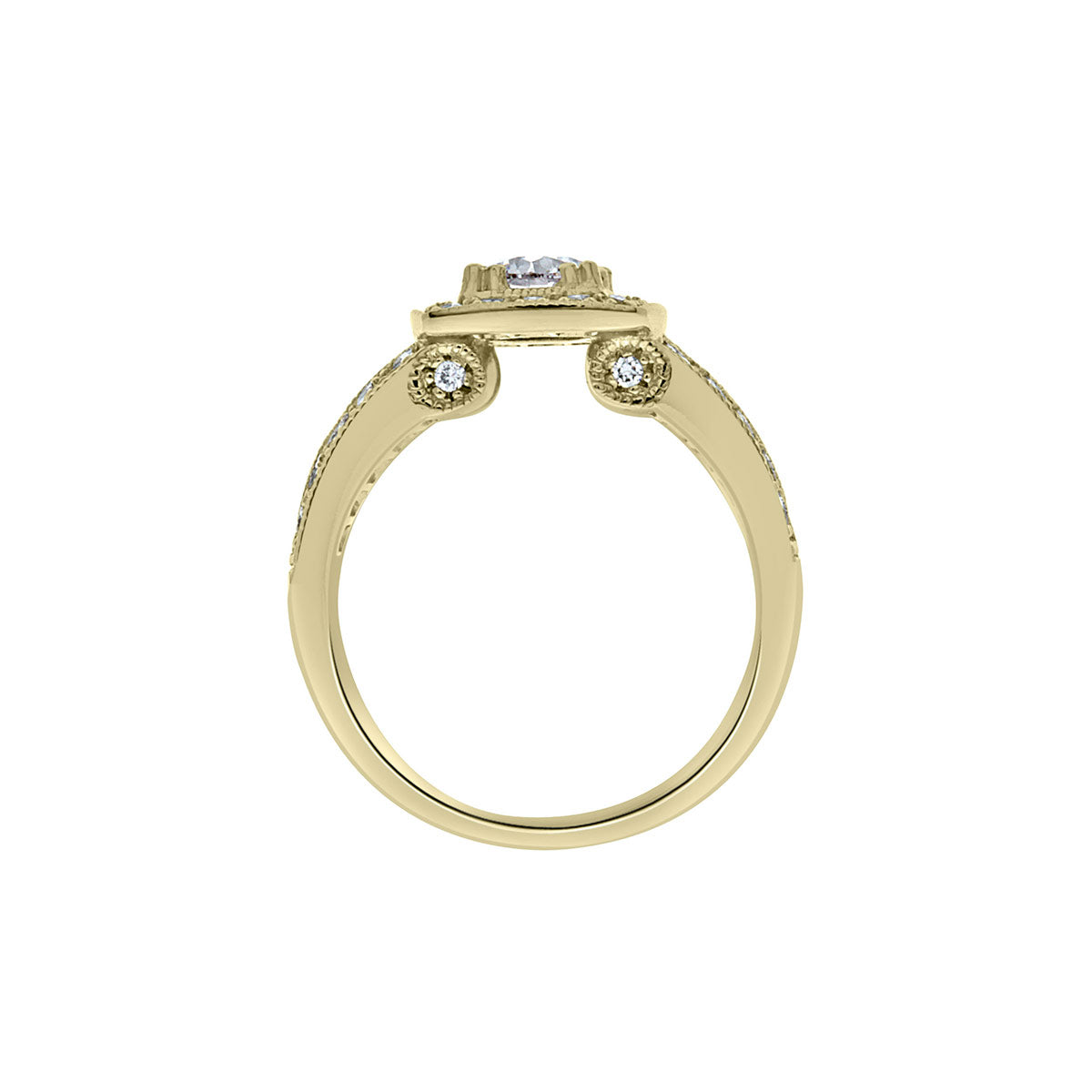 Halo Engagement Ring with Milgrain in yellow gold pictured vertical