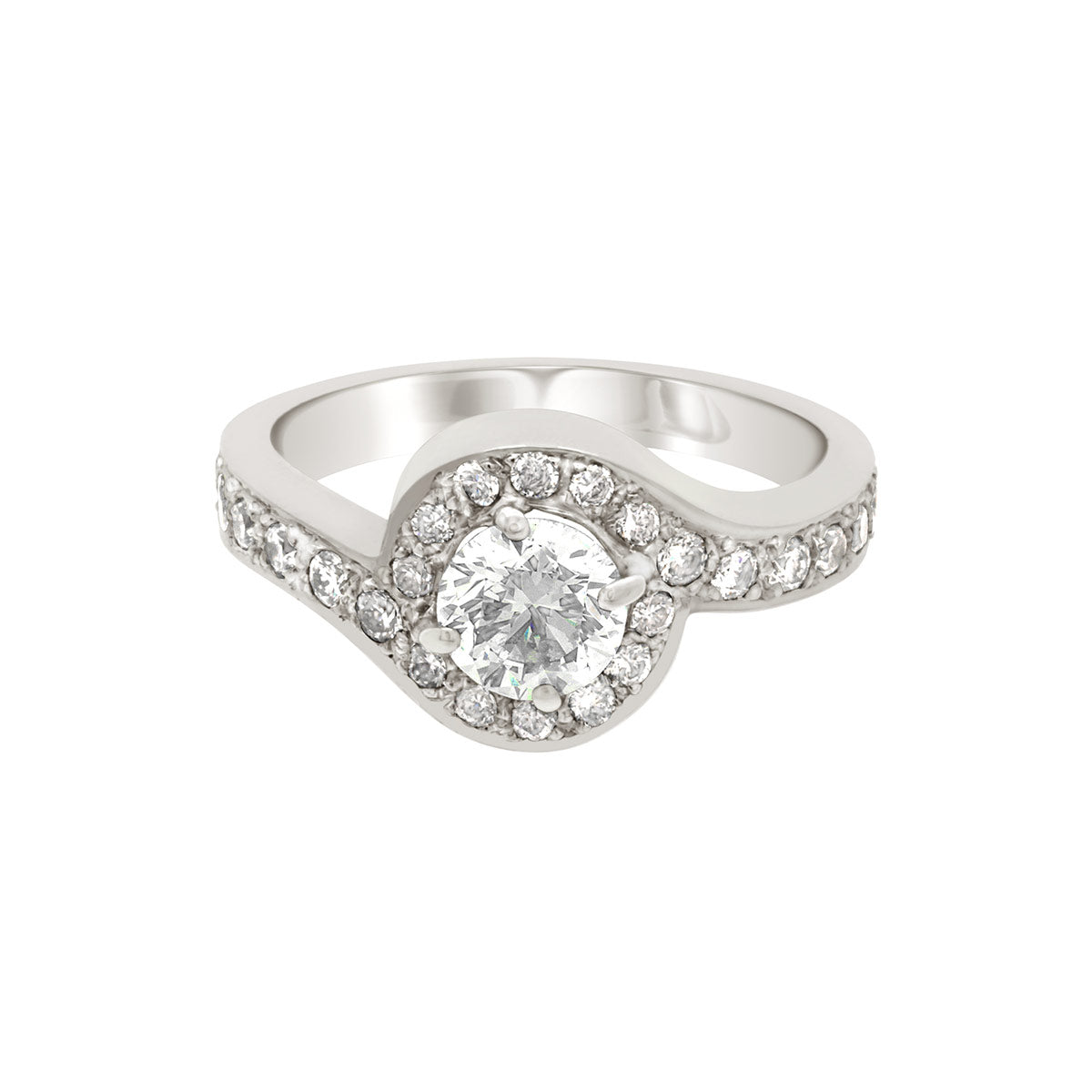 Halo Diamond Twist Engagement Ring In White Gold