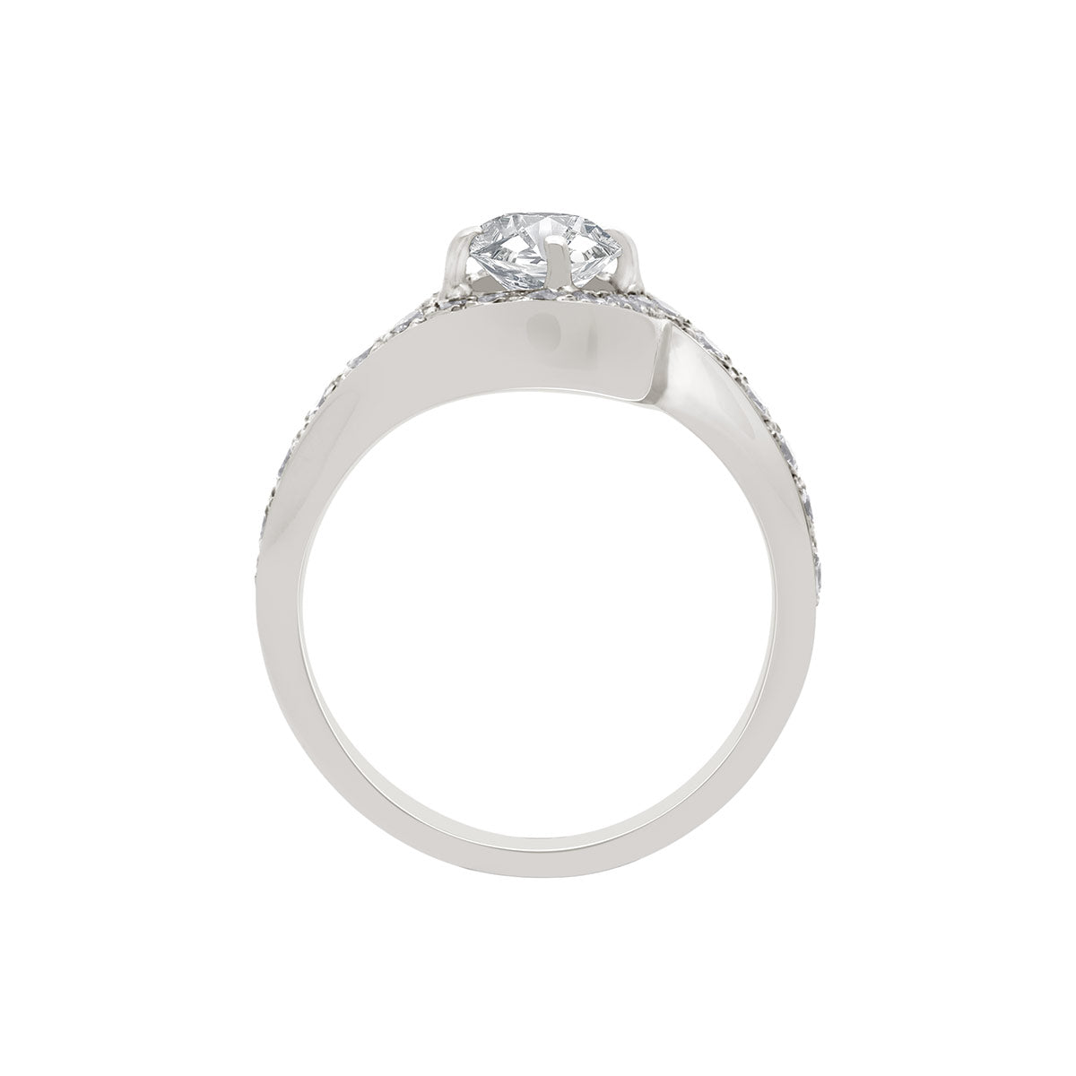 Halo Diamond Twist Engagement Ring in upright position