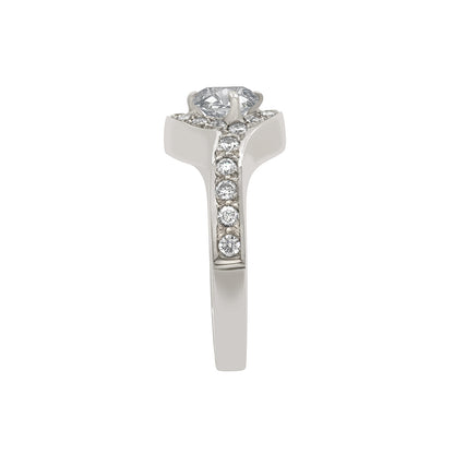 Halo Diamond Twist Engagement Ring in white gold pictured from the side