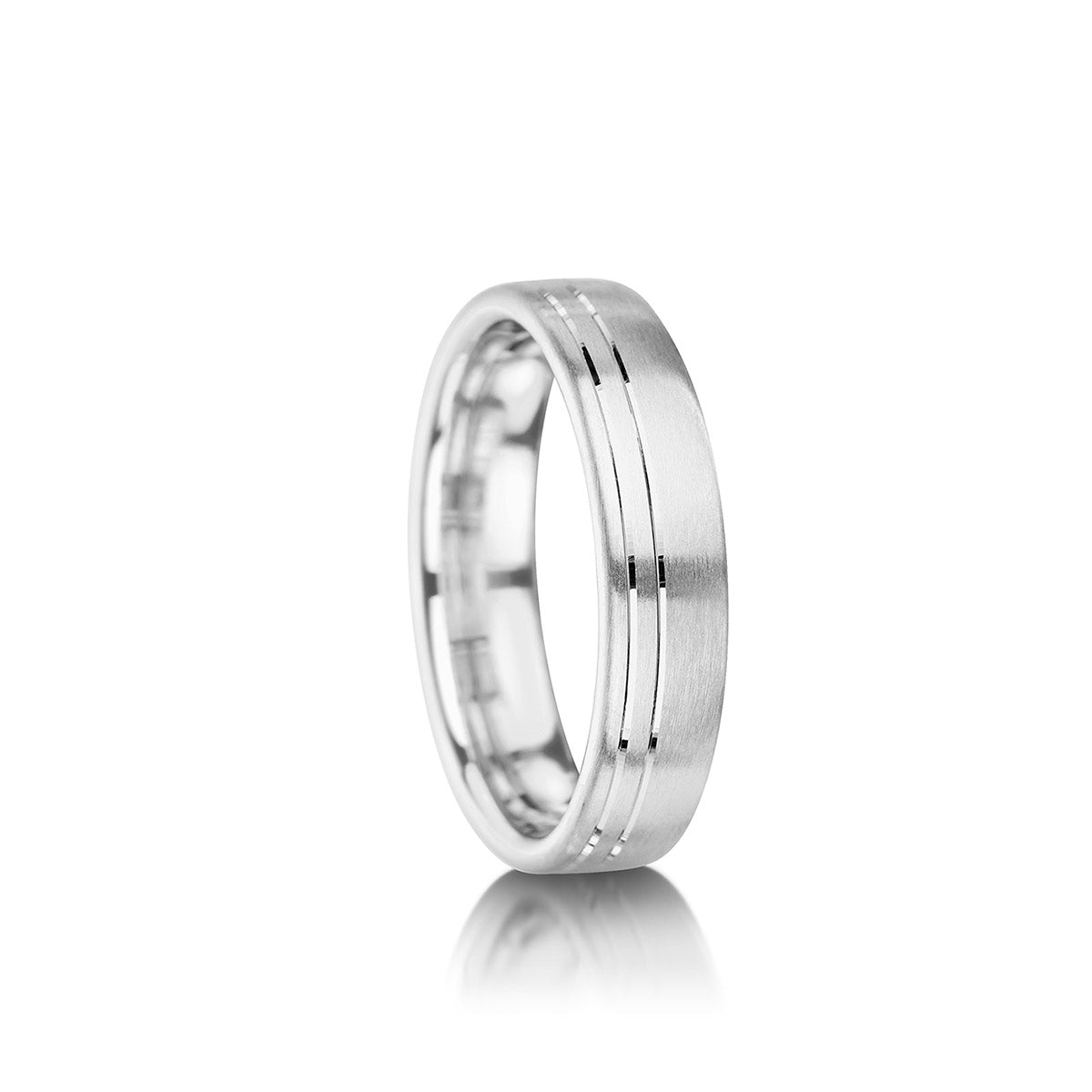 Brushed Finish Mens Wedding Ring With Offset Grooves – MWR20