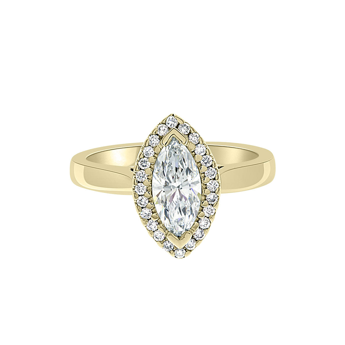 Marquise Cut Halo Ring in yellow gold