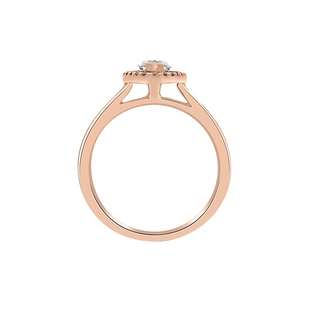 Marquise Cut Halo Ring in rose gold in an upright position