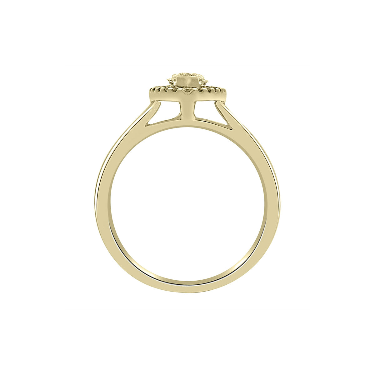 Marquise Cut Halo Ring in yellow gold in an upright position