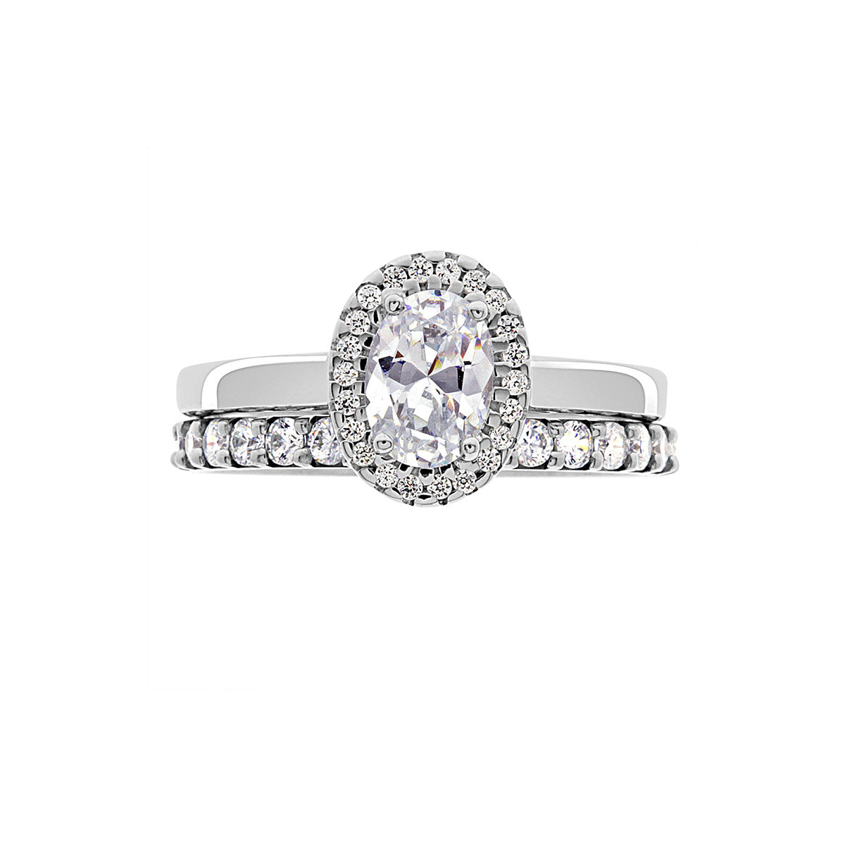 Oval Vintage Engagement Ring in white gold pictured with a diamond set wedding ring