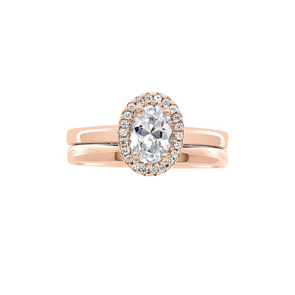 Oval Vintage Engagement Ring in rose gold pictured with a matching plain  wedding band