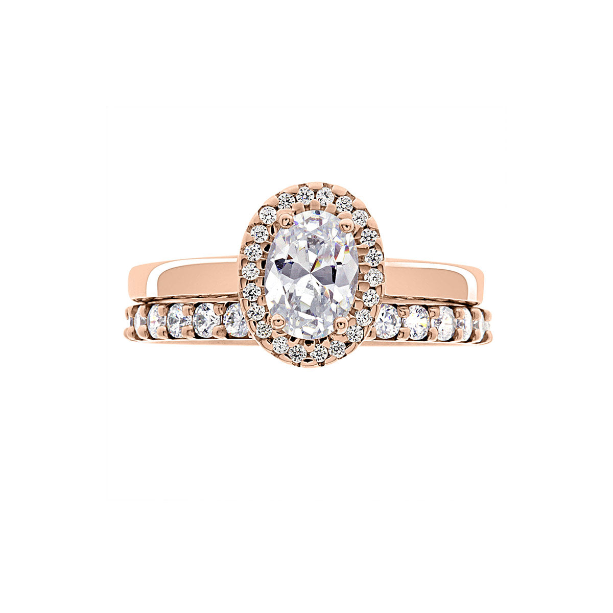 Oval Vintage Engagement Ring in rose gold pictured with a matching diamond set wedding band