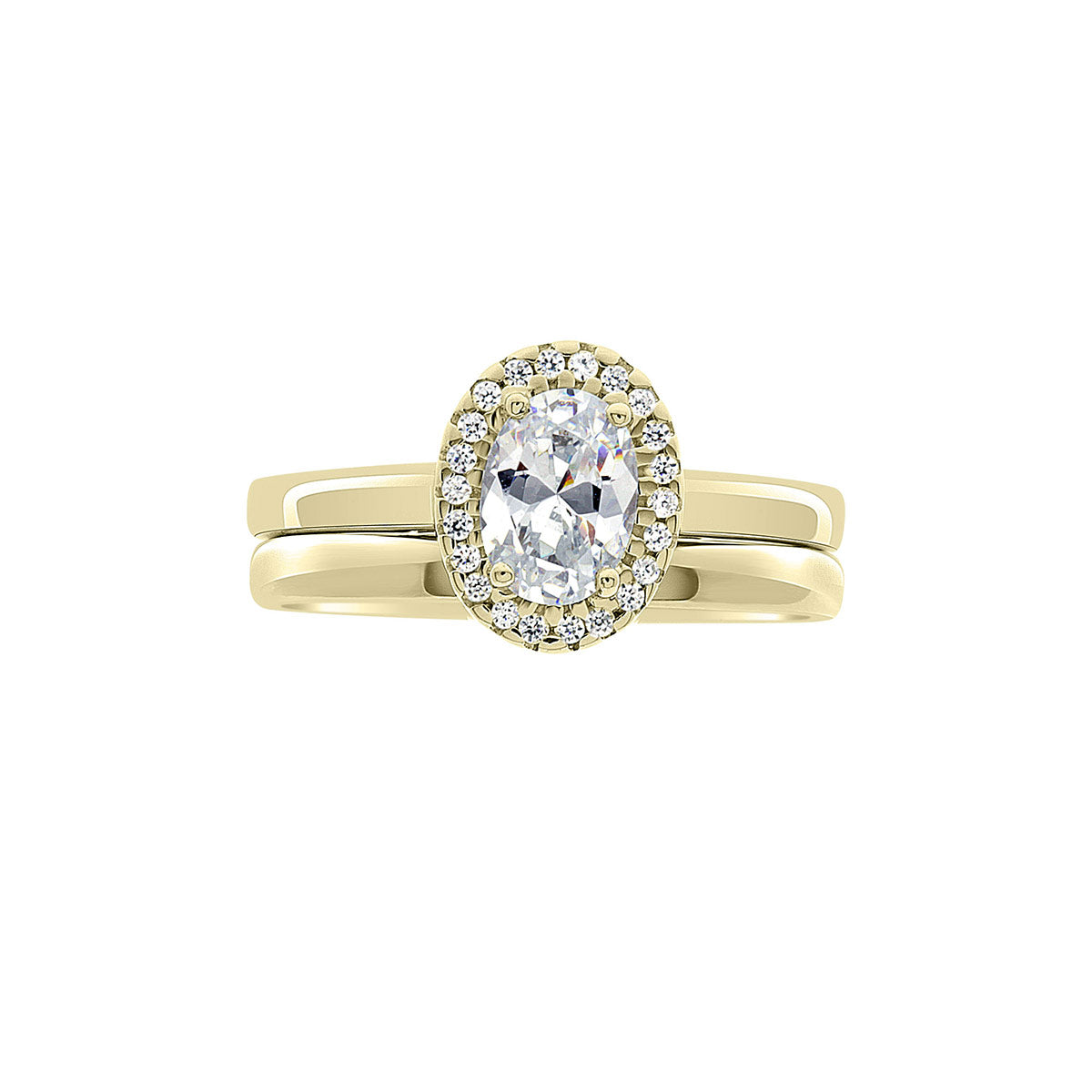 Oval Vintage Engagement Ring in yellow gold pictured with a matching wedding band