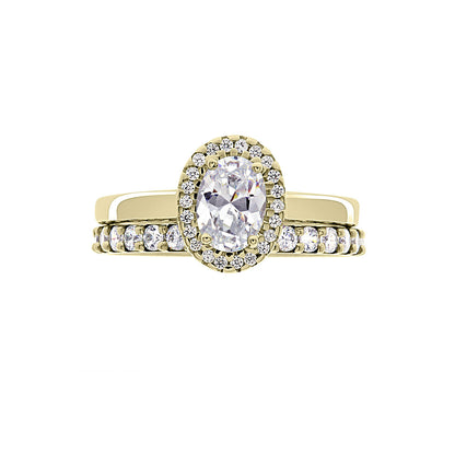 Oval Vintage Engagement Ring in yellow gold pictured with a matching diamond set wedding band
