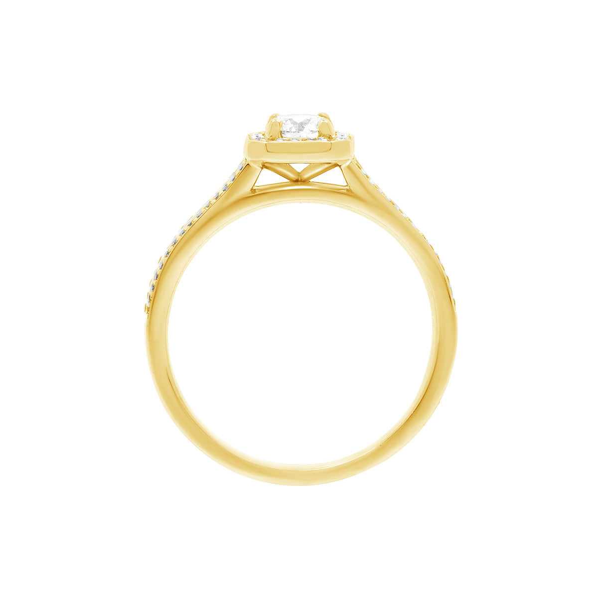 Pavé Halo Diamond Ring in 18 KARAT YELLOW GOLD STANDING VERTICal