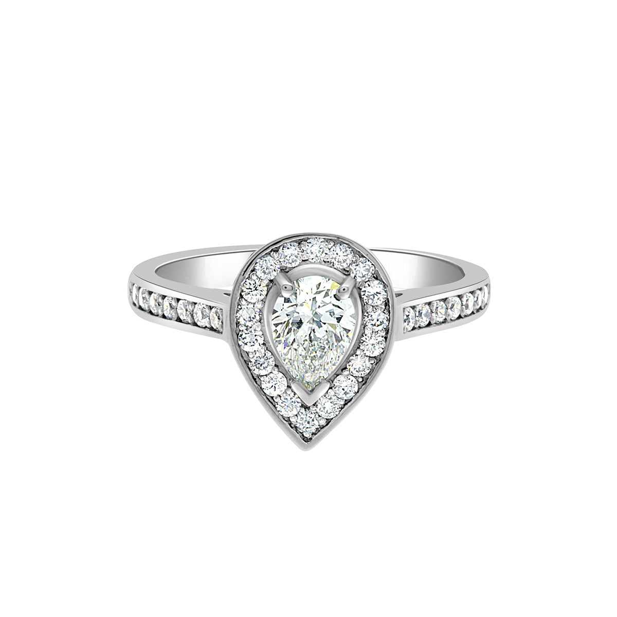 Pear Shaped Halo Engagement Ring in white gold