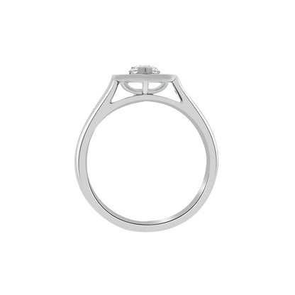 Pear Shaped Halo Engagement Ring in white gold, upright position, white background