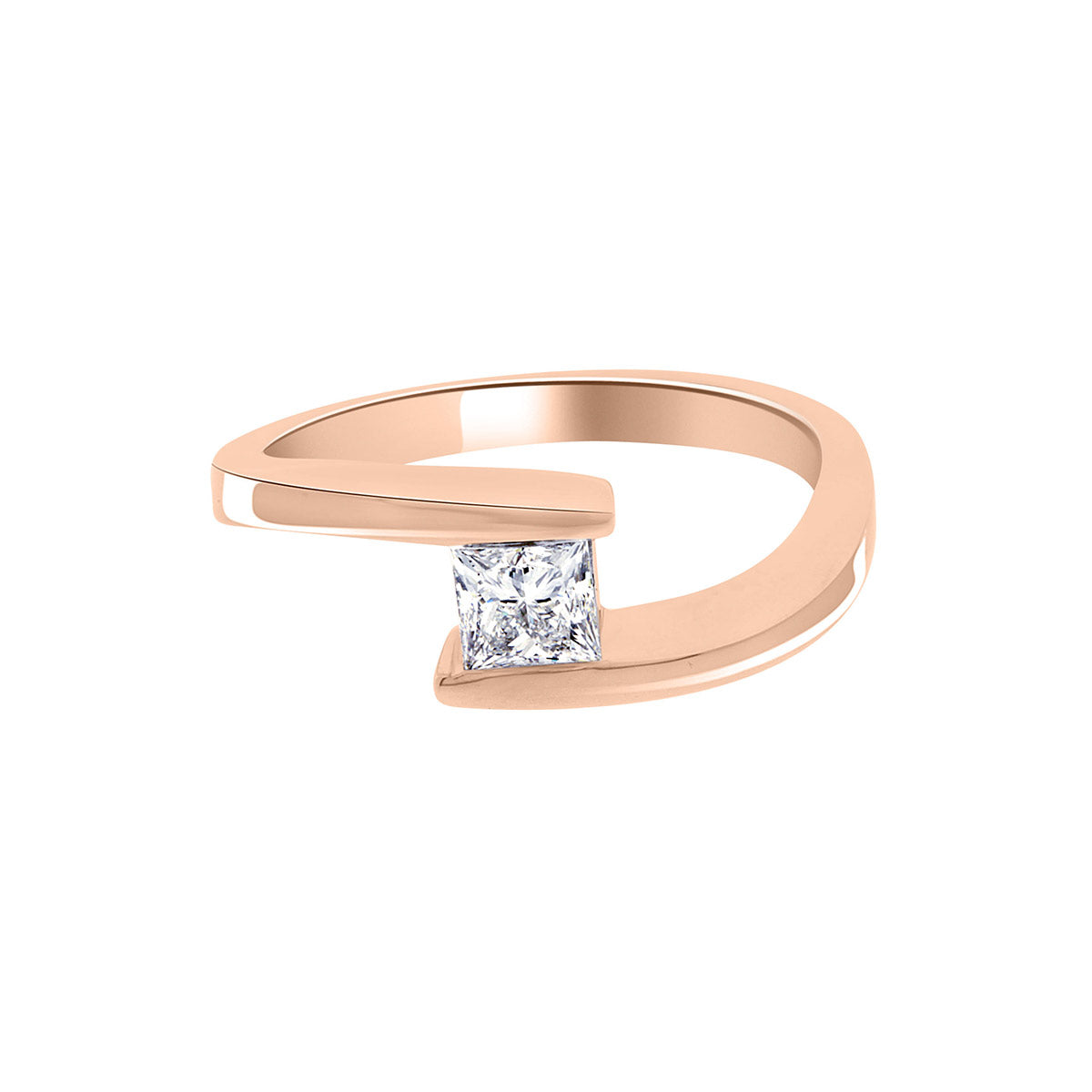Princess Solitaire Engagement Ring in a rose  gold  tension setting