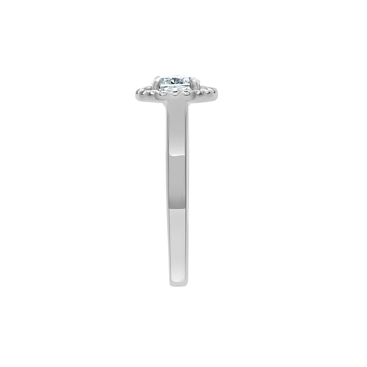 Round Vintage Engagement Ring in a side viewposition against a white background