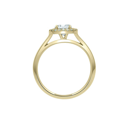 Round Vintage Engagement Ring in yellow gold, in a vertical position against a white background.