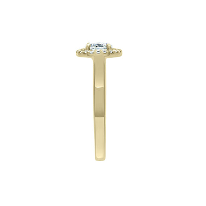 Round Vintage Engagement Ring in yellow gold, in a side view position against a white background.