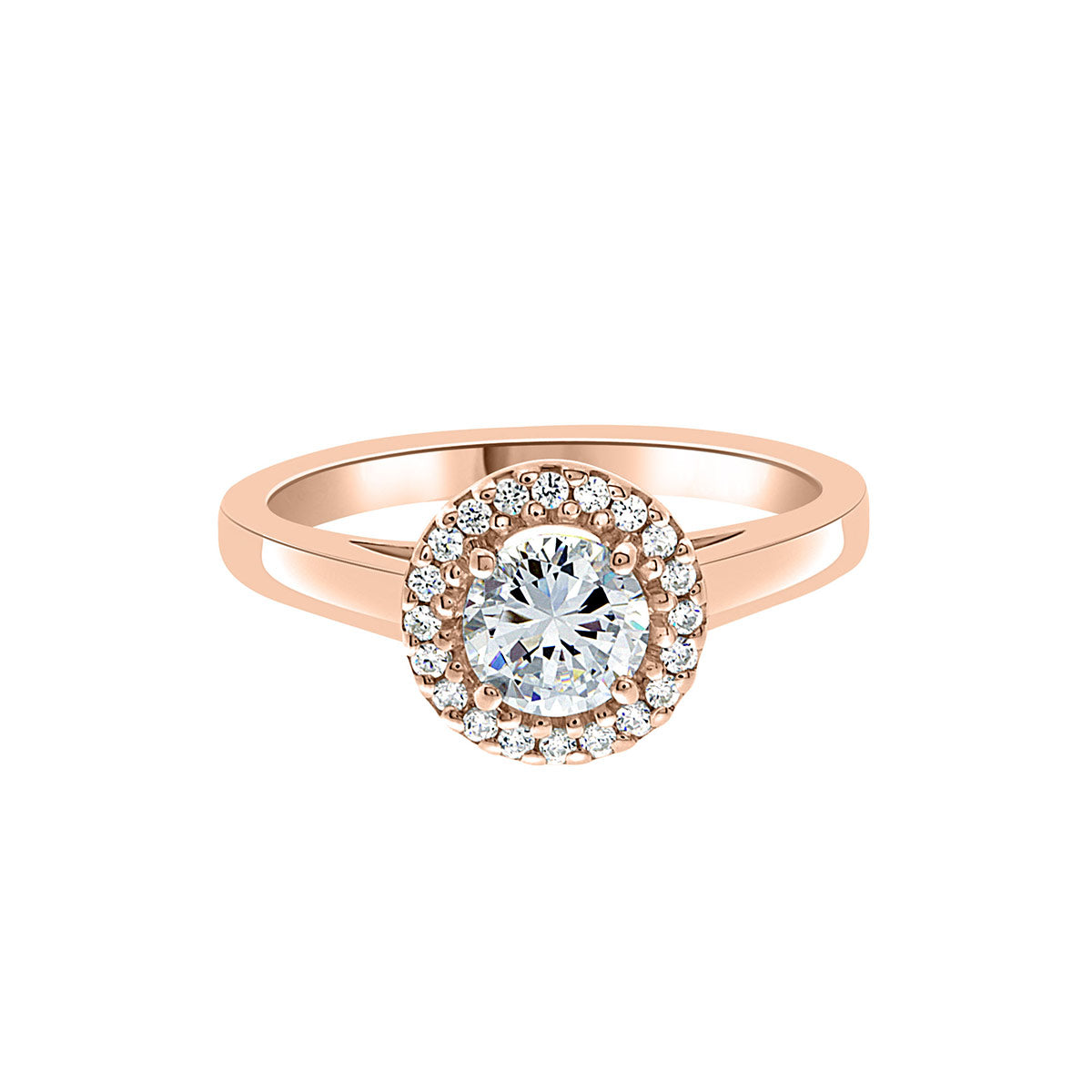 Round Vintage Engagement Ring in rose gold,  a horizontal position against a white background.