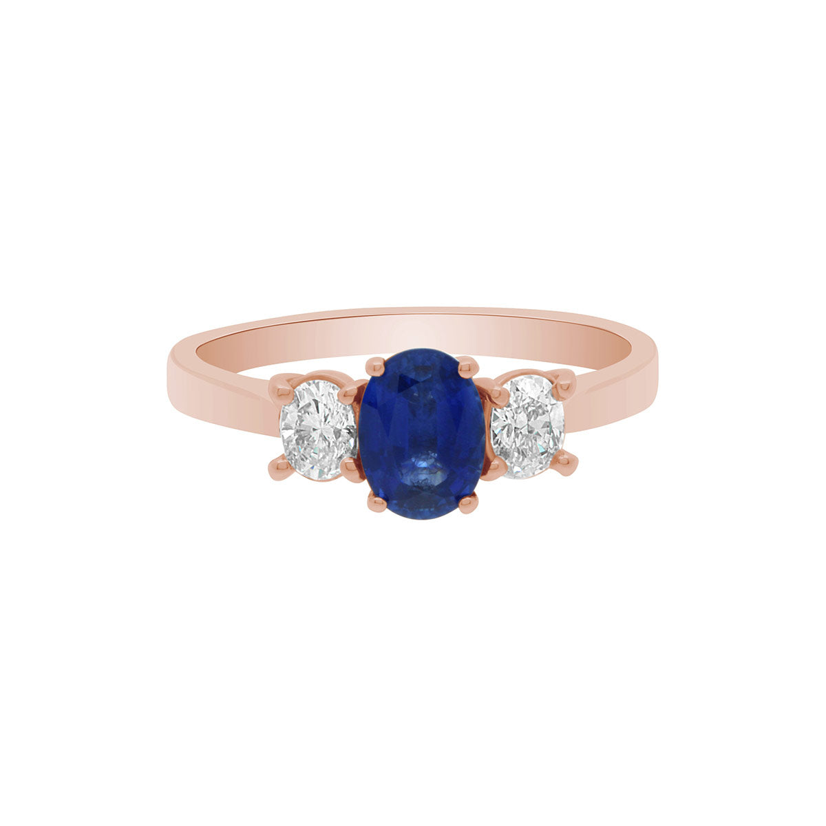 Sapphire &amp; Diamond Trilogy Ring made from red gold
