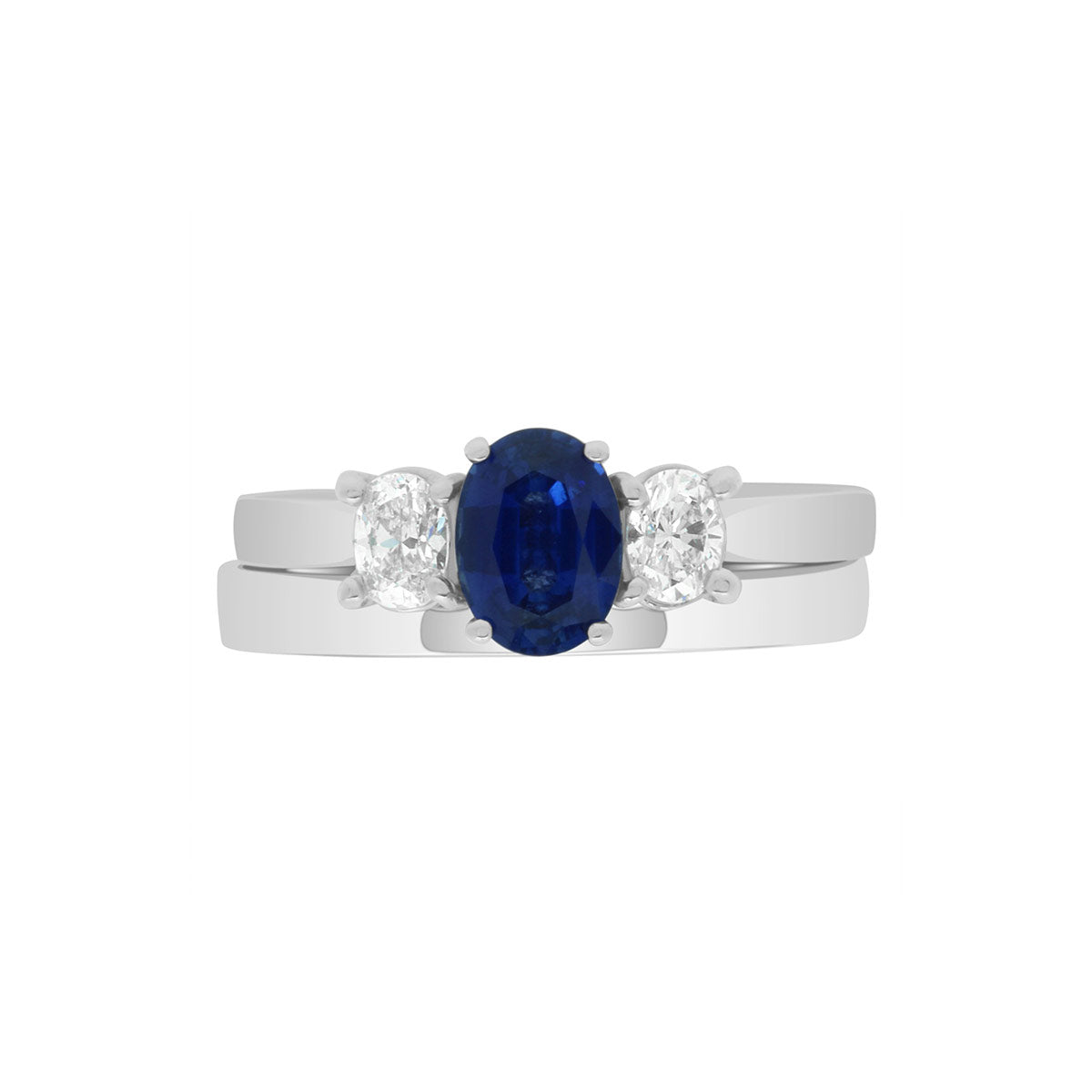 Sapphire &amp; Diamond Trilogy Ring in platinum950 with a matchng plain wedding ring