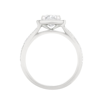 Split Band With Halo engagement ring in white gold standing upright