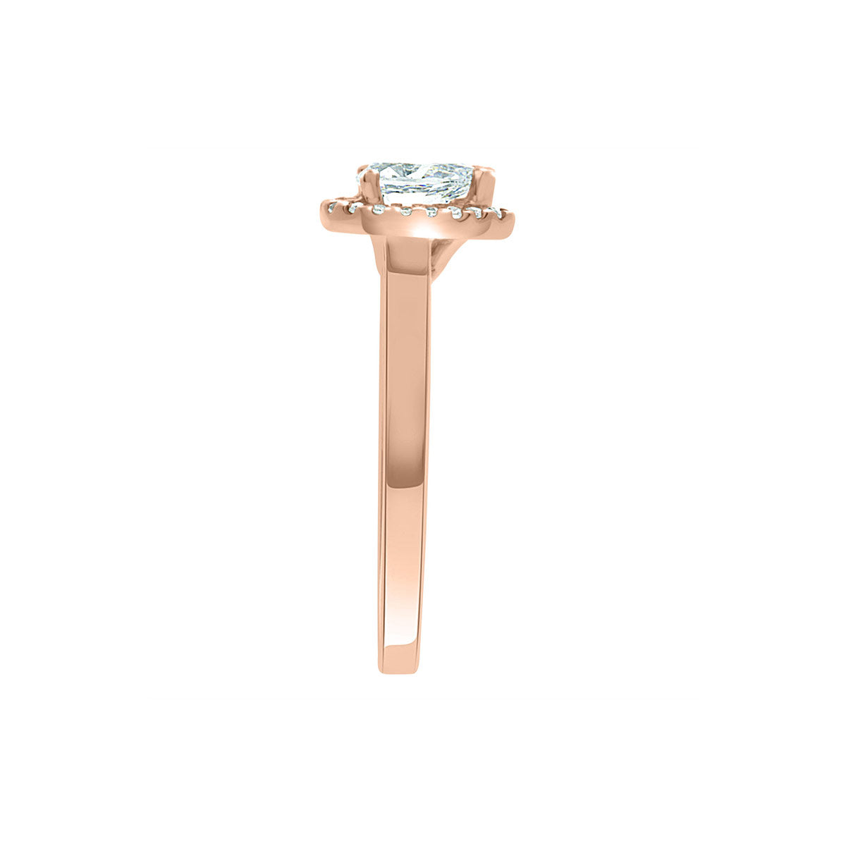 Vintage Engagement Ring with Pear Shape Diamond in rose gold, shown from the side