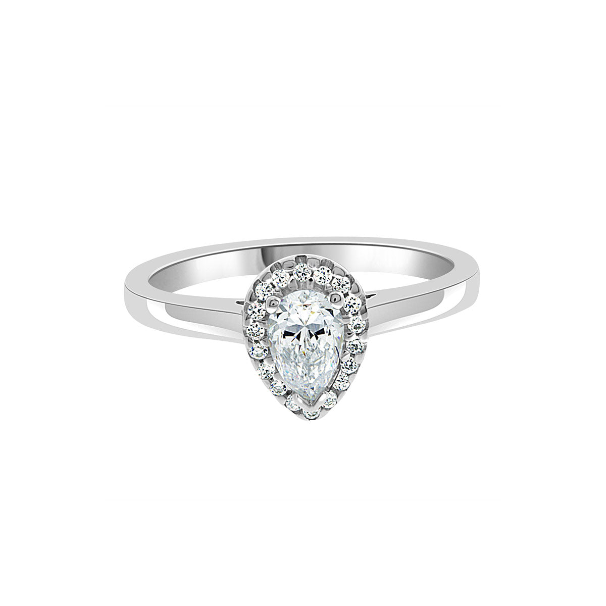 Vintage Engagement Ring with Pear Shape Diamond made from platinum, on a white background