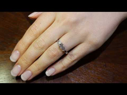 video of Three Stone Asscher Cut in white gold on a woman&