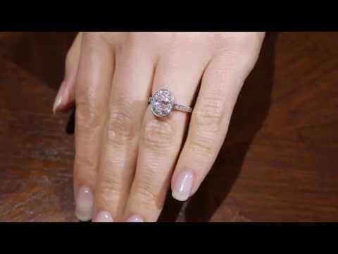 video of Antique Oval Engagement Ring in white gold on a lady&