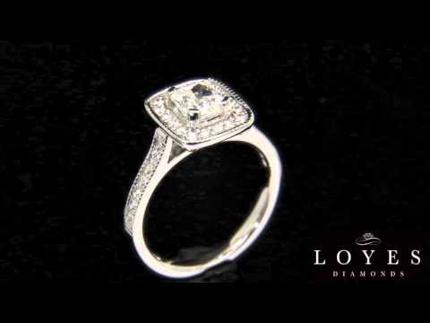 video of Cushion Cut Diamond Ring in platinum with a black background