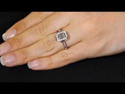 video of Emerald Cut Halo Ring on a womans hand
