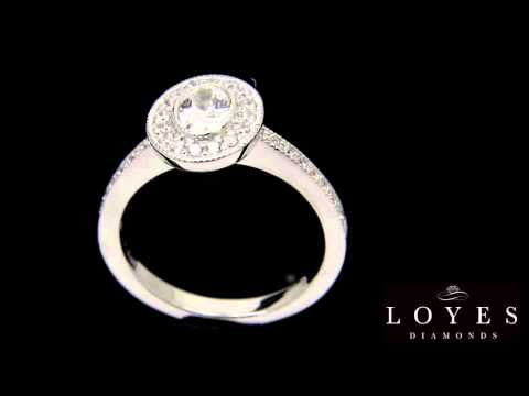 video of Milgrain Detail Engagement Ring in white gold on black background