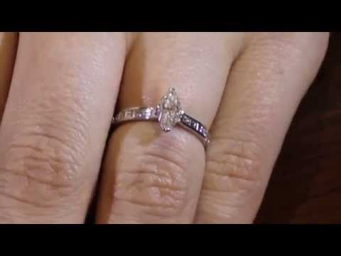 Marquise Diamond Ring WITH BAGUETTE STONE BAND IN WHITE GOLD ON GIRLS HAND