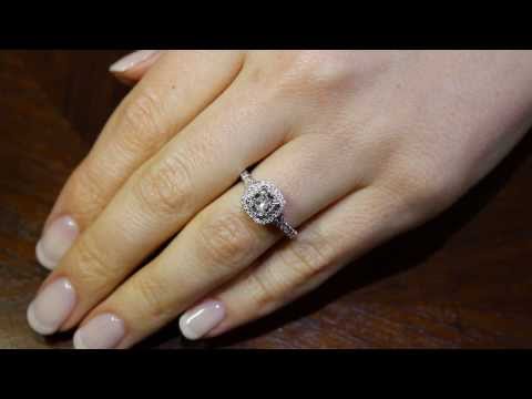 video of Double Halo Cushion Cut Diamond Ring on a ladies hand