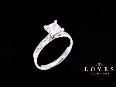 Princess Cut Diamond Ring in white view rotating in front of a black background